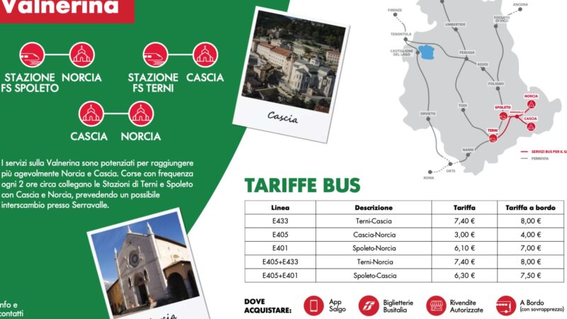 Potenziata i servizi di trasporto Busitalia verso Norcia e Cascia