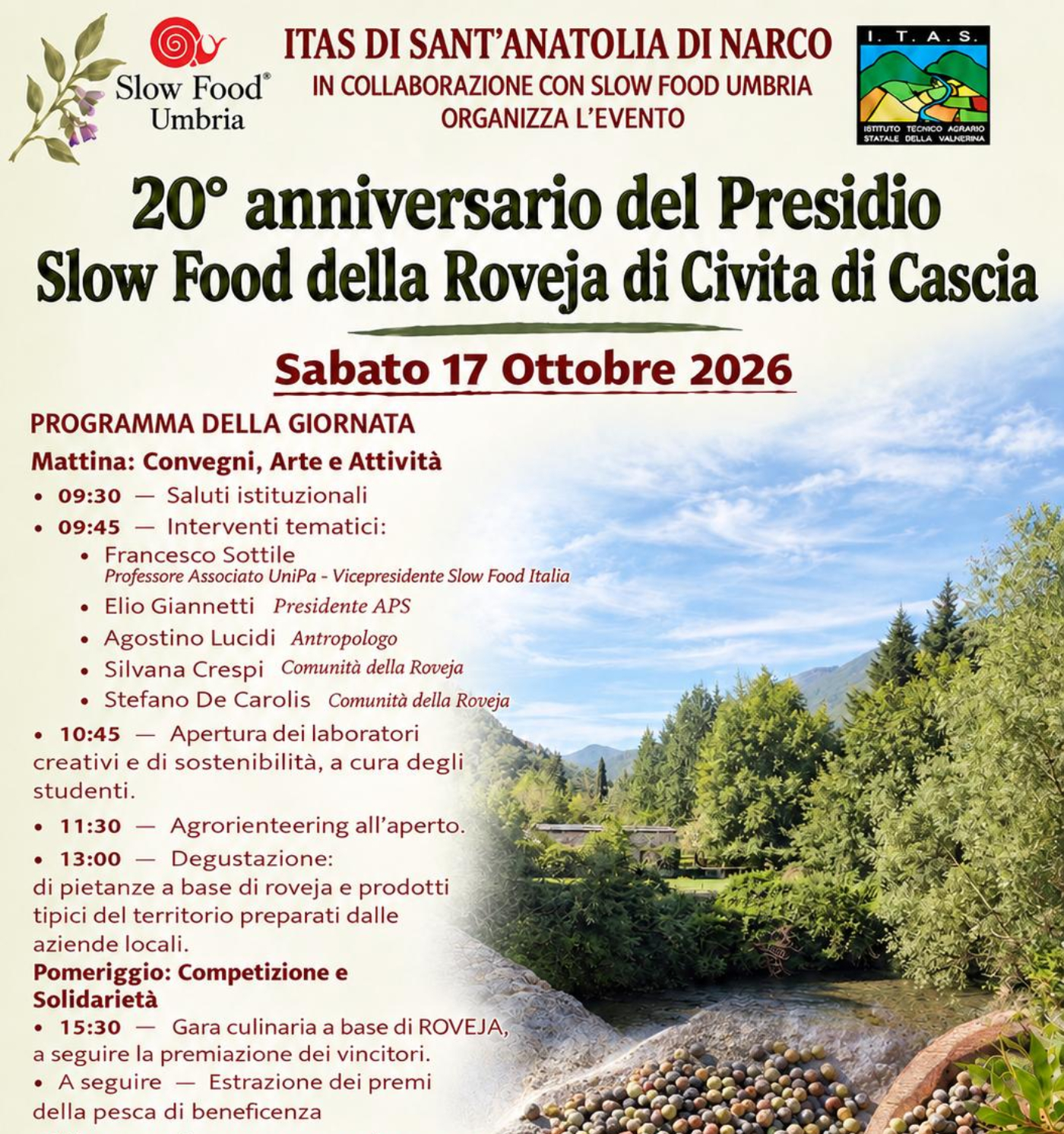 L’Itas celebra il 20esimo anniversario del presidio slow food della roveja di Civita di Cascia